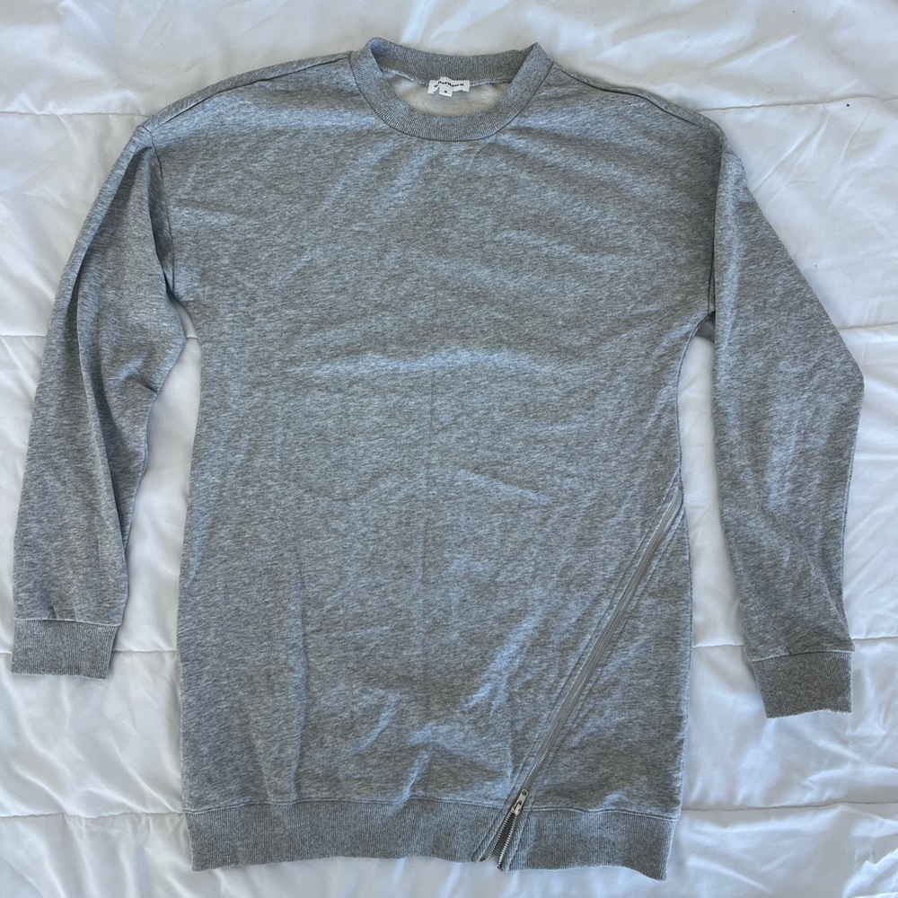 Superdown Gray Crewneck Sweater with Side Zipper